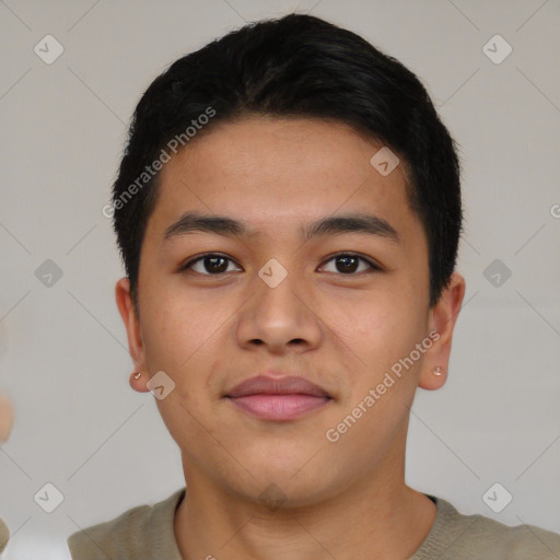 Neutral asian young-adult male with short  brown hair and brown eyes