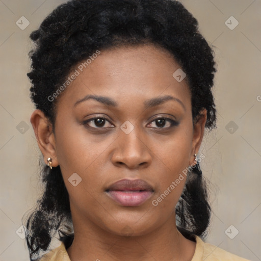 Neutral black young-adult female with medium  black hair and brown eyes