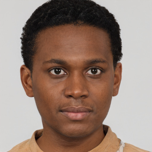 Neutral black young-adult male with short  brown hair and brown eyes