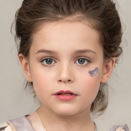 Neutral white child female with medium  brown hair and brown eyes