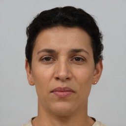 Neutral white adult female with short  brown hair and brown eyes