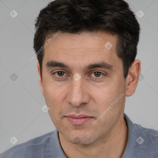 Neutral white adult male with short  brown hair and brown eyes