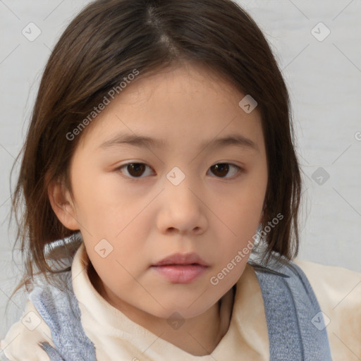 Neutral white child female with medium  brown hair and brown eyes