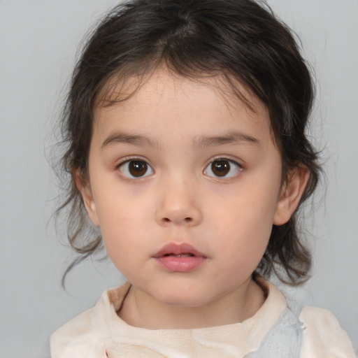 Neutral white child female with medium  brown hair and brown eyes