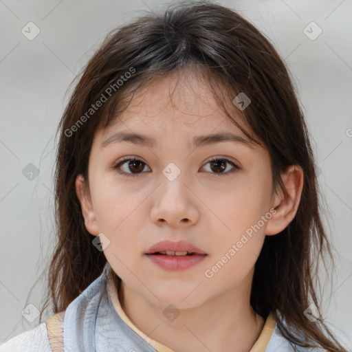 Neutral white child female with medium  brown hair and brown eyes