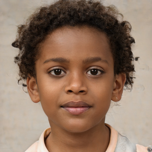 Neutral black child female with short  brown hair and brown eyes