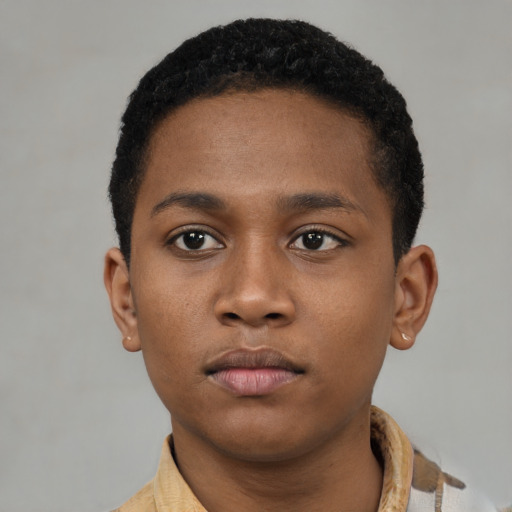 Neutral black young-adult male with short  brown hair and brown eyes