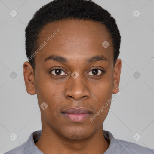 Neutral black young-adult male with short  brown hair and brown eyes