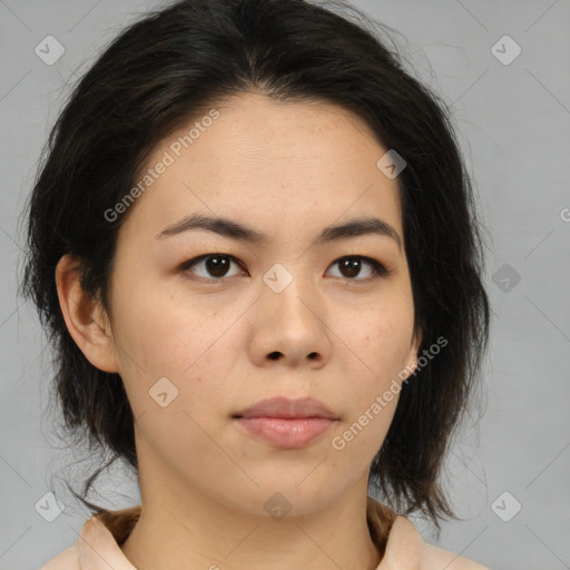 Neutral asian young-adult female with medium  brown hair and brown eyes