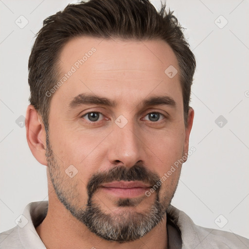 Neutral white adult male with short  brown hair and brown eyes