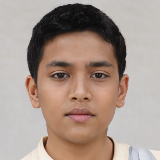 Neutral asian child male with short  black hair and brown eyes