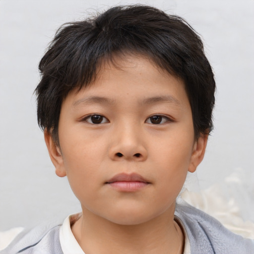 Neutral asian child male with short  brown hair and brown eyes