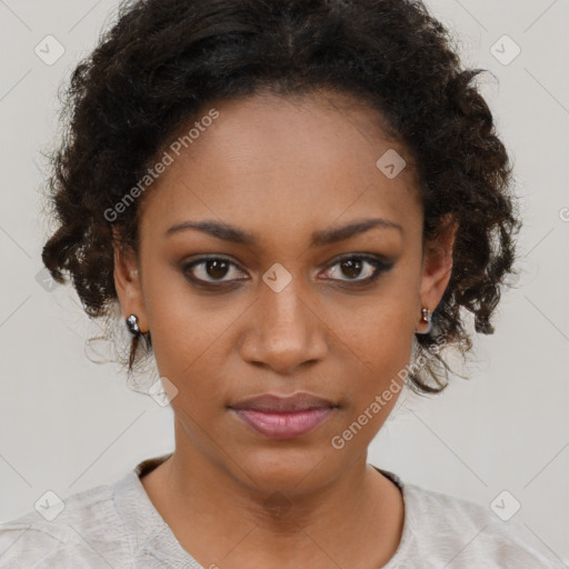 Neutral black young-adult female with short  brown hair and brown eyes