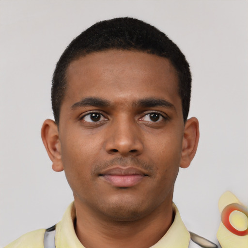 Neutral latino young-adult male with short  brown hair and brown eyes