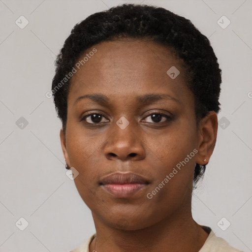 Neutral black young-adult female with short  brown hair and brown eyes