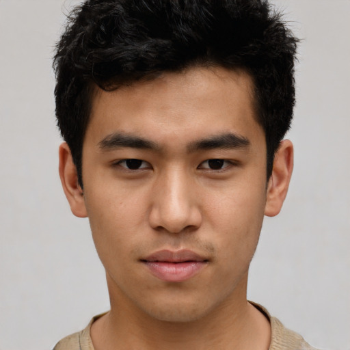 Neutral asian young-adult male with short  brown hair and brown eyes