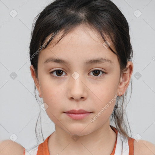 Neutral white child female with medium  brown hair and brown eyes