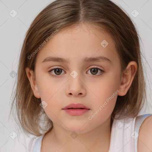 Neutral white child female with medium  brown hair and brown eyes