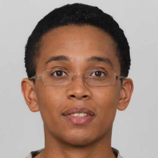 Neutral black young-adult male with short  brown hair and brown eyes