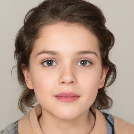 Neutral white child female with medium  brown hair and brown eyes