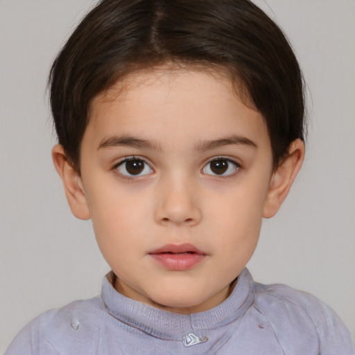 Neutral white child female with short  brown hair and brown eyes