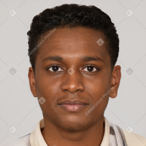 Neutral black young-adult male with short  brown hair and brown eyes