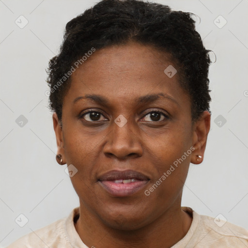 Neutral black young-adult female with short  brown hair and brown eyes