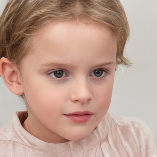 Neutral white child female with short  brown hair and grey eyes