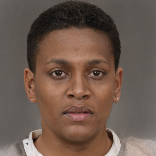 Neutral black young-adult male with short  brown hair and brown eyes