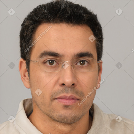 Neutral white adult male with short  brown hair and brown eyes