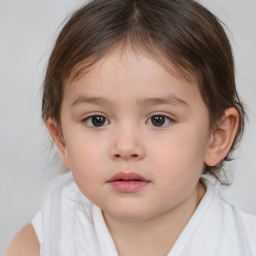 Neutral white child female with medium  brown hair and brown eyes