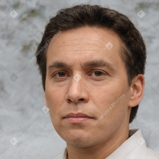 Neutral white adult male with short  brown hair and brown eyes