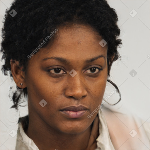 Neutral black young-adult female with short  brown hair and brown eyes