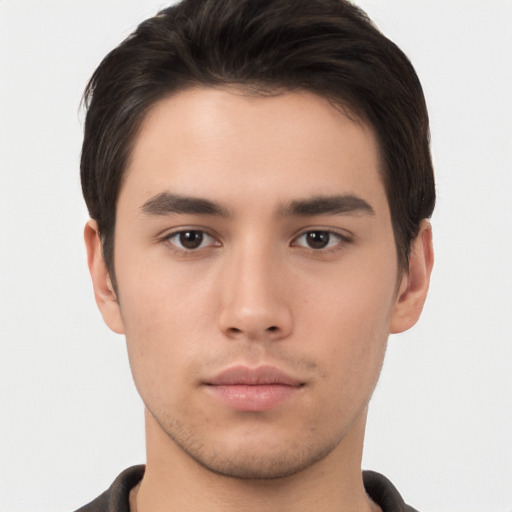 Neutral asian young-adult male with short  brown hair and brown eyes