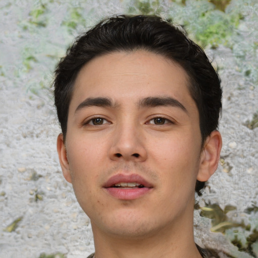 Neutral asian young-adult male with short  brown hair and brown eyes