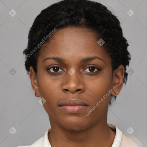 Neutral black young-adult female with short  brown hair and brown eyes