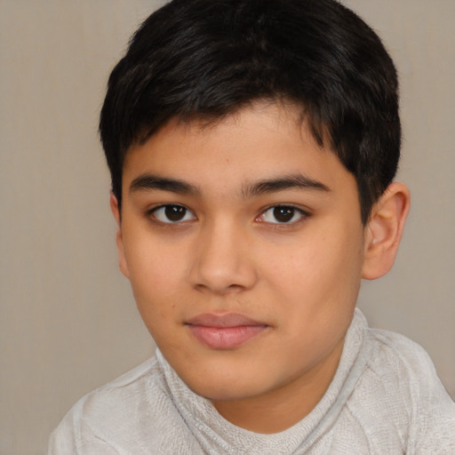 Joyful latino child male with short  brown hair and brown eyes