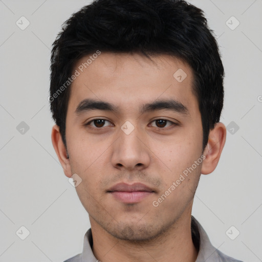 Neutral asian young-adult male with short  black hair and brown eyes