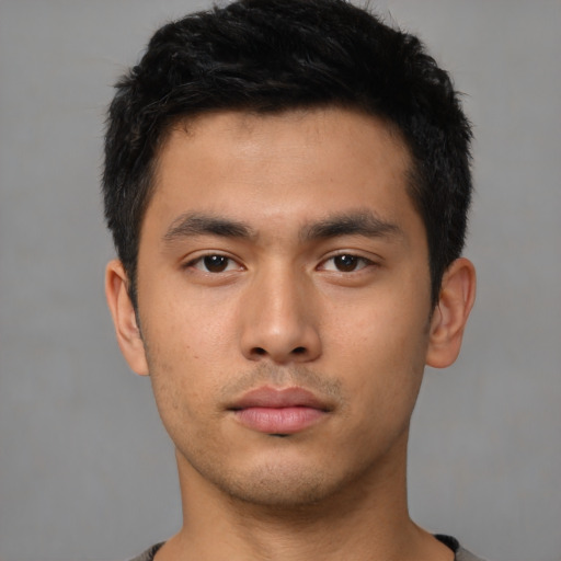 Neutral asian young-adult male with short  black hair and brown eyes