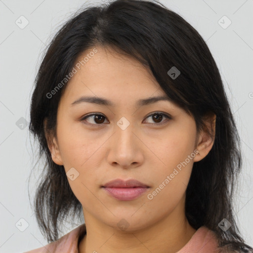 Neutral asian young-adult female with medium  brown hair and brown eyes