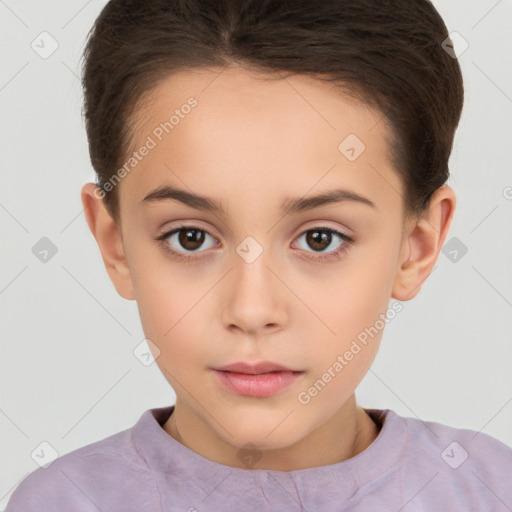 Neutral white child female with short  brown hair and brown eyes