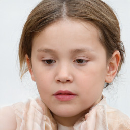 Neutral white child female with medium  brown hair and blue eyes