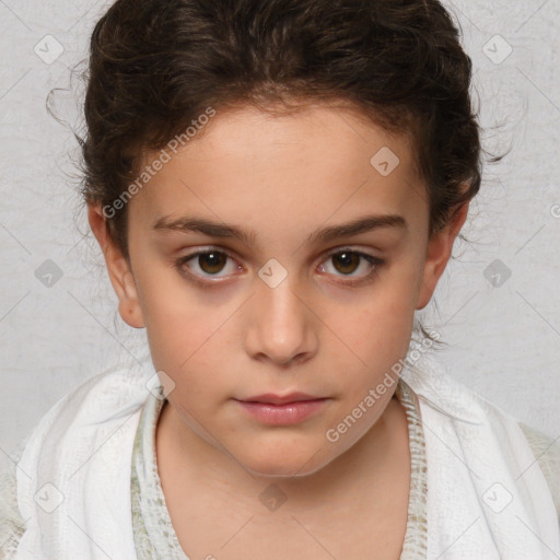 Neutral white child female with short  brown hair and brown eyes