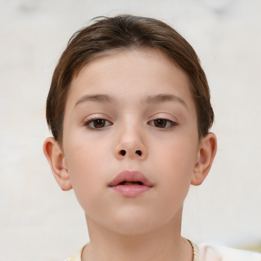 Neutral white child female with short  brown hair and brown eyes