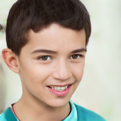 Joyful white child male with short  brown hair and brown eyes