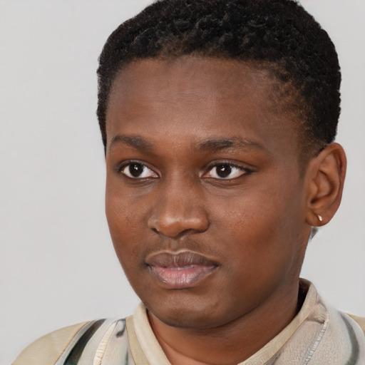 Neutral black young-adult male with short  brown hair and brown eyes