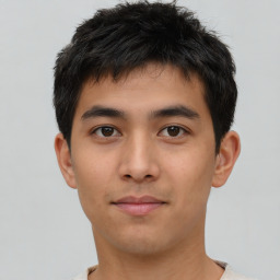 Neutral asian young-adult male with short  brown hair and brown eyes