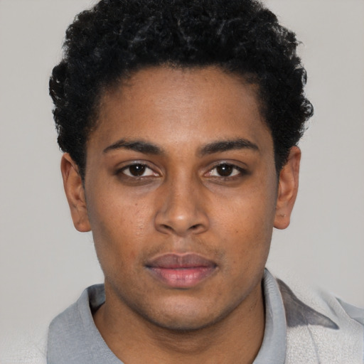 Neutral black young-adult male with short  brown hair and brown eyes