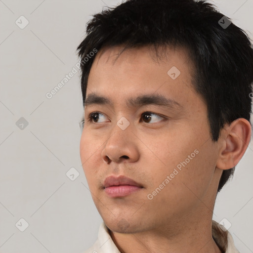 Neutral asian young-adult male with short  black hair and brown eyes