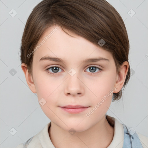 Neutral white child female with short  brown hair and brown eyes